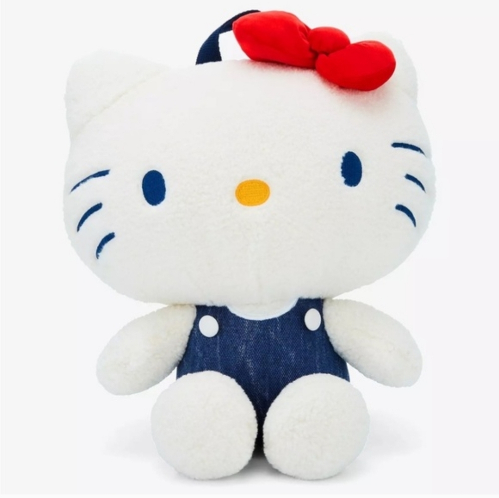 Hello Kitty Plush Mini Sherpa Backback XL 14" Plush with Red Bow Blue Outfit